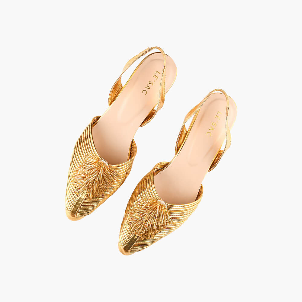 golden-sling back shoes